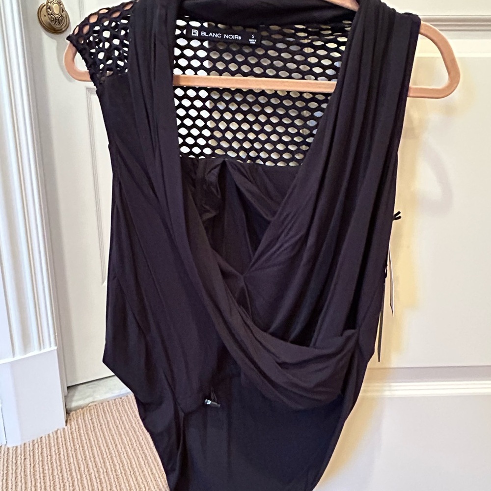 Blanc Noir Black Drape Front Top